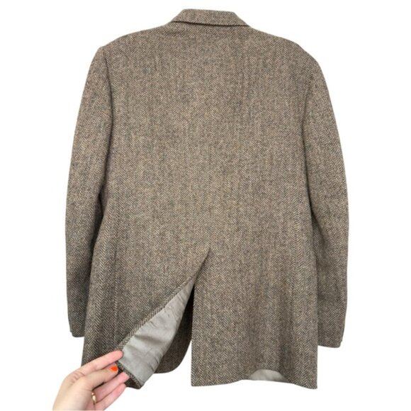 SOLD Vtg Harris Tweed Herringbone Blazer Size 38 R Brown Single Breast 70s 80s - Picture 5 of 9